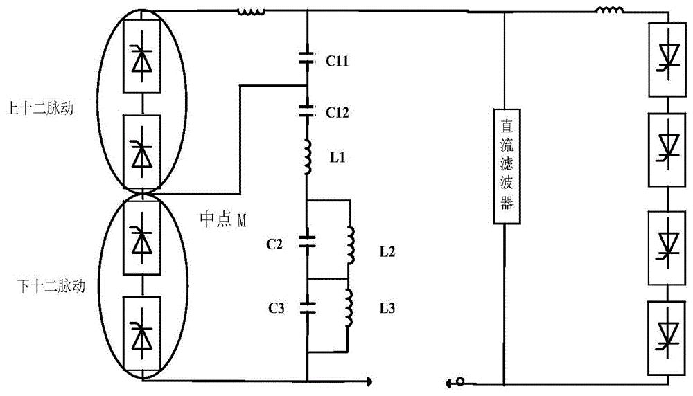 一种限制直流输电系统双十二脉动中点谐振的电路